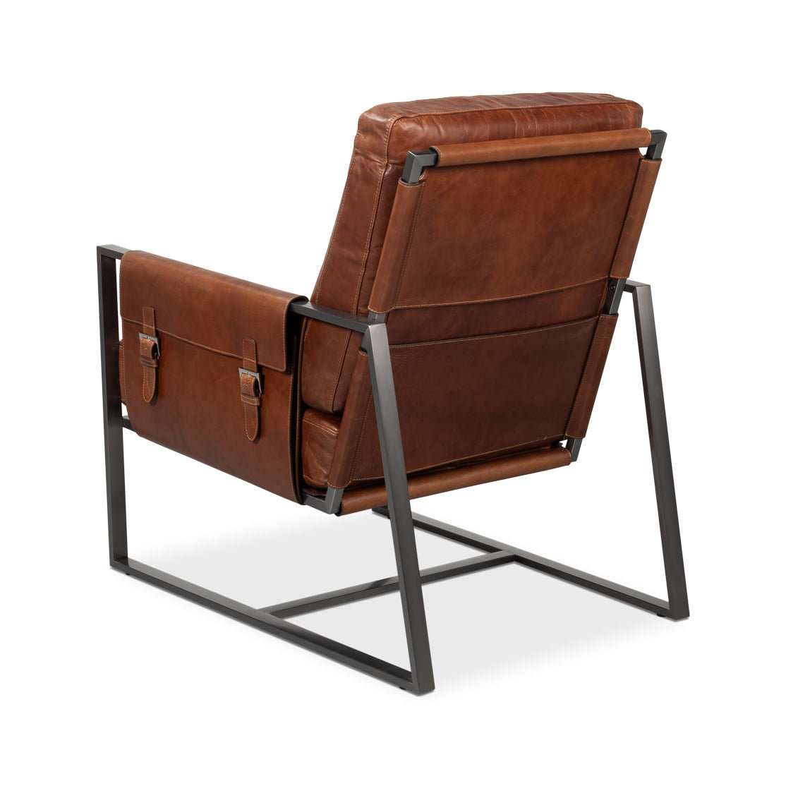 Brown Leather Sling Accent Chair - English Georgian America