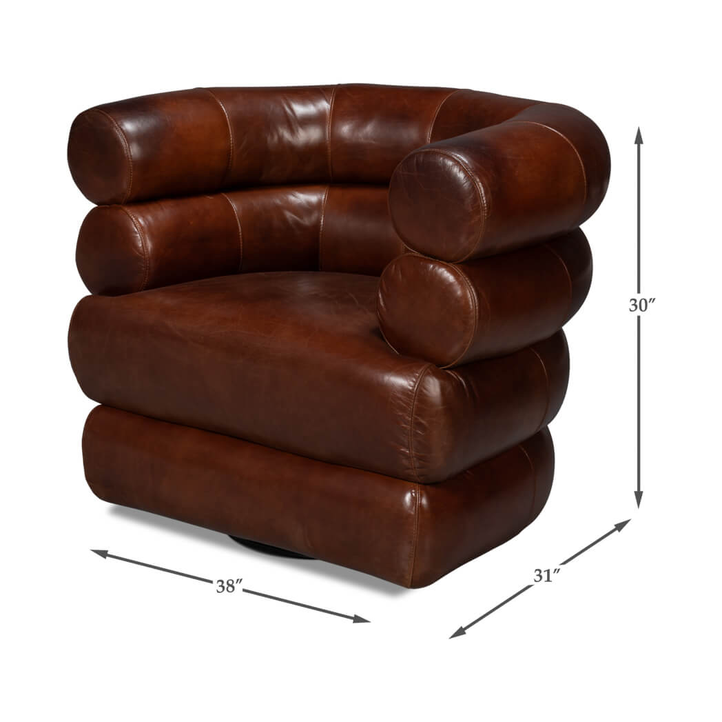 Brown Leather Swivel Chair - English Georgian America