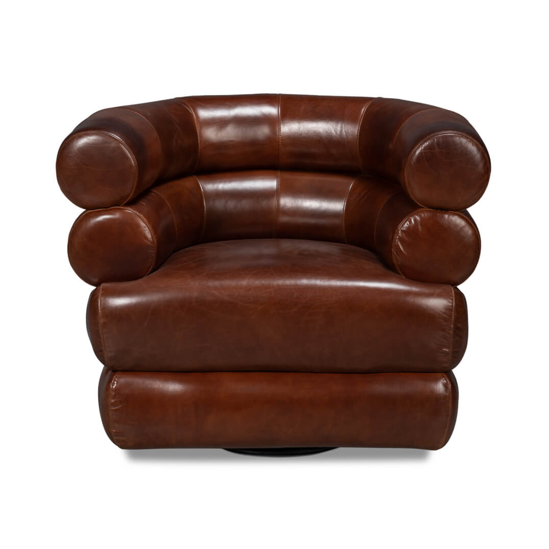 Brown Leather Swivel Chair - English Georgian America