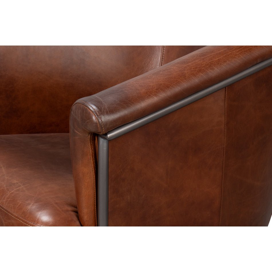 Brown Leather Tub Chair - English Georgian America