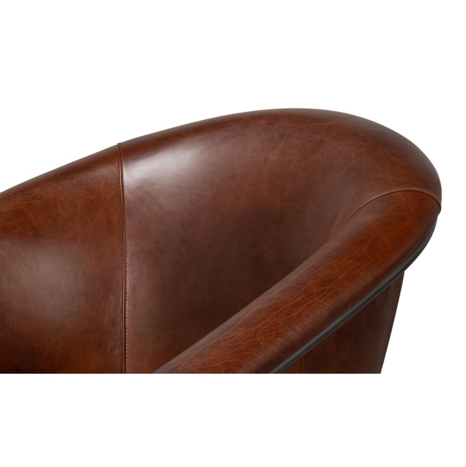 Brown Leather Tub Chair - English Georgian America