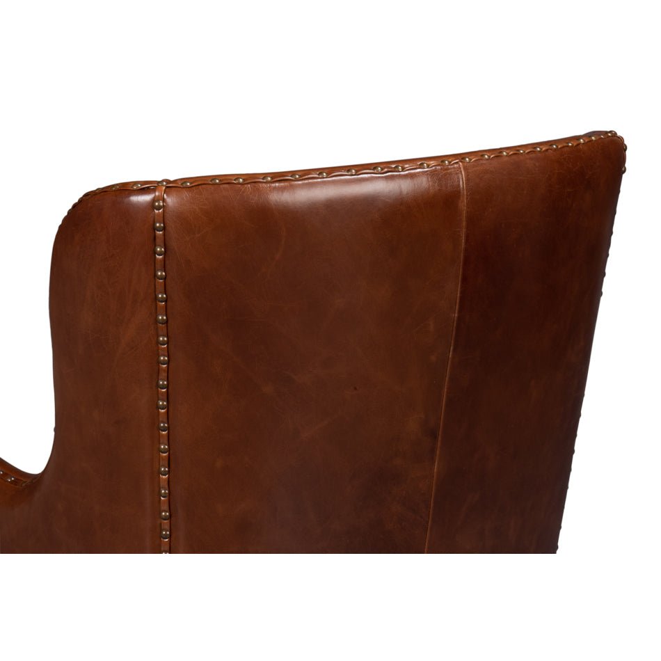 Brown Leather Wing Chair - English Georgian America
