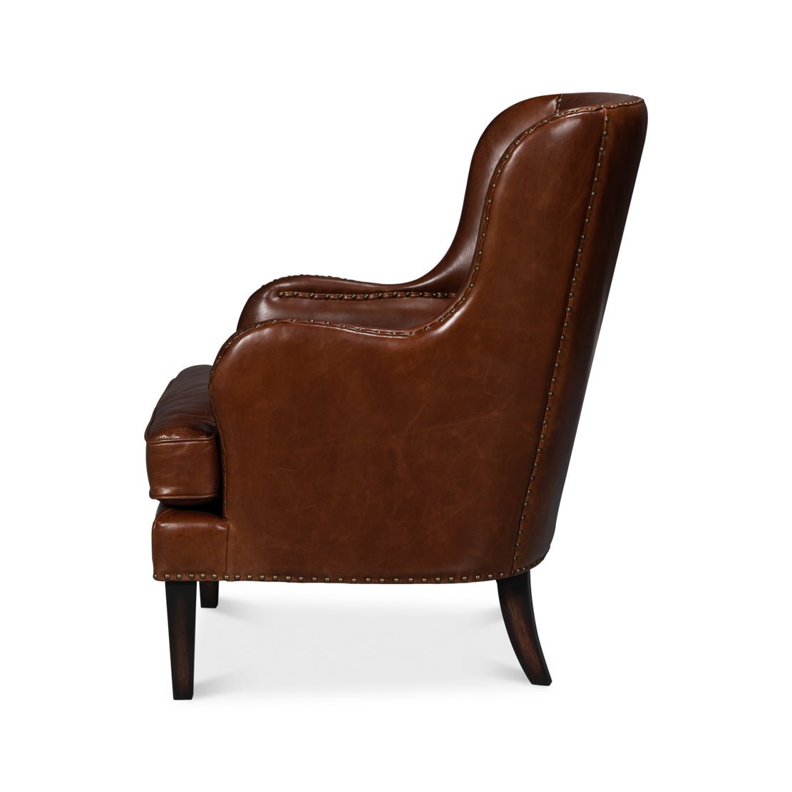 Brown Leather Wing Chair - English Georgian America