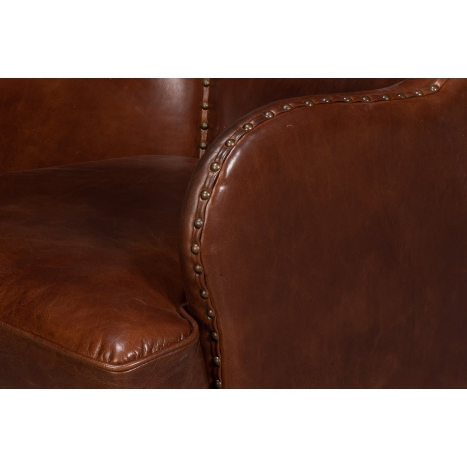 Brown Leather Wing Chair - English Georgian America