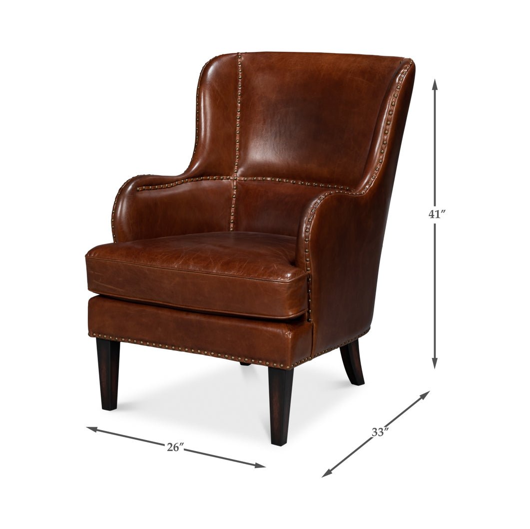 Brown Leather Wing Chair - English Georgian America