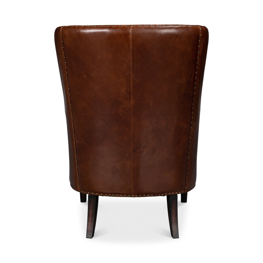 Brown Leather Wing Chair - English Georgian America