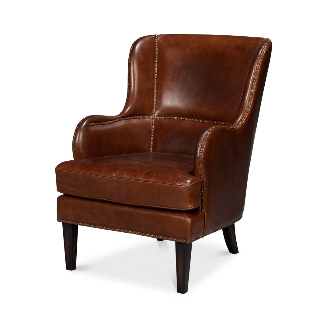 Brown Leather Wing Chair - English Georgian America