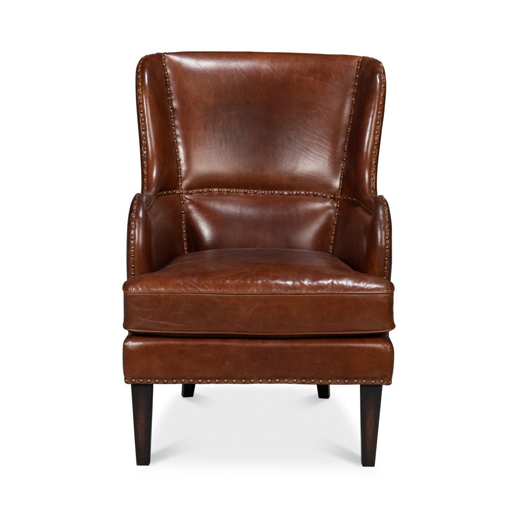 Brown Leather Wing Chair - English Georgian America