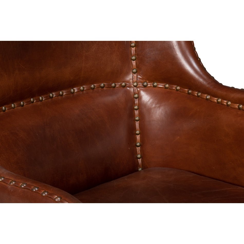 Brown Leather Wing Chair - English Georgian America