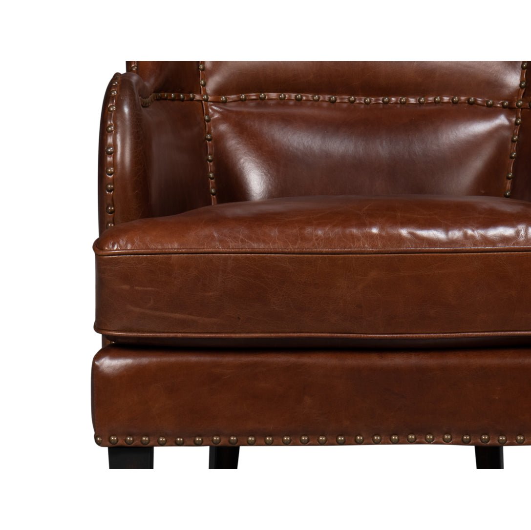 Brown Leather Wing Chair - English Georgian America