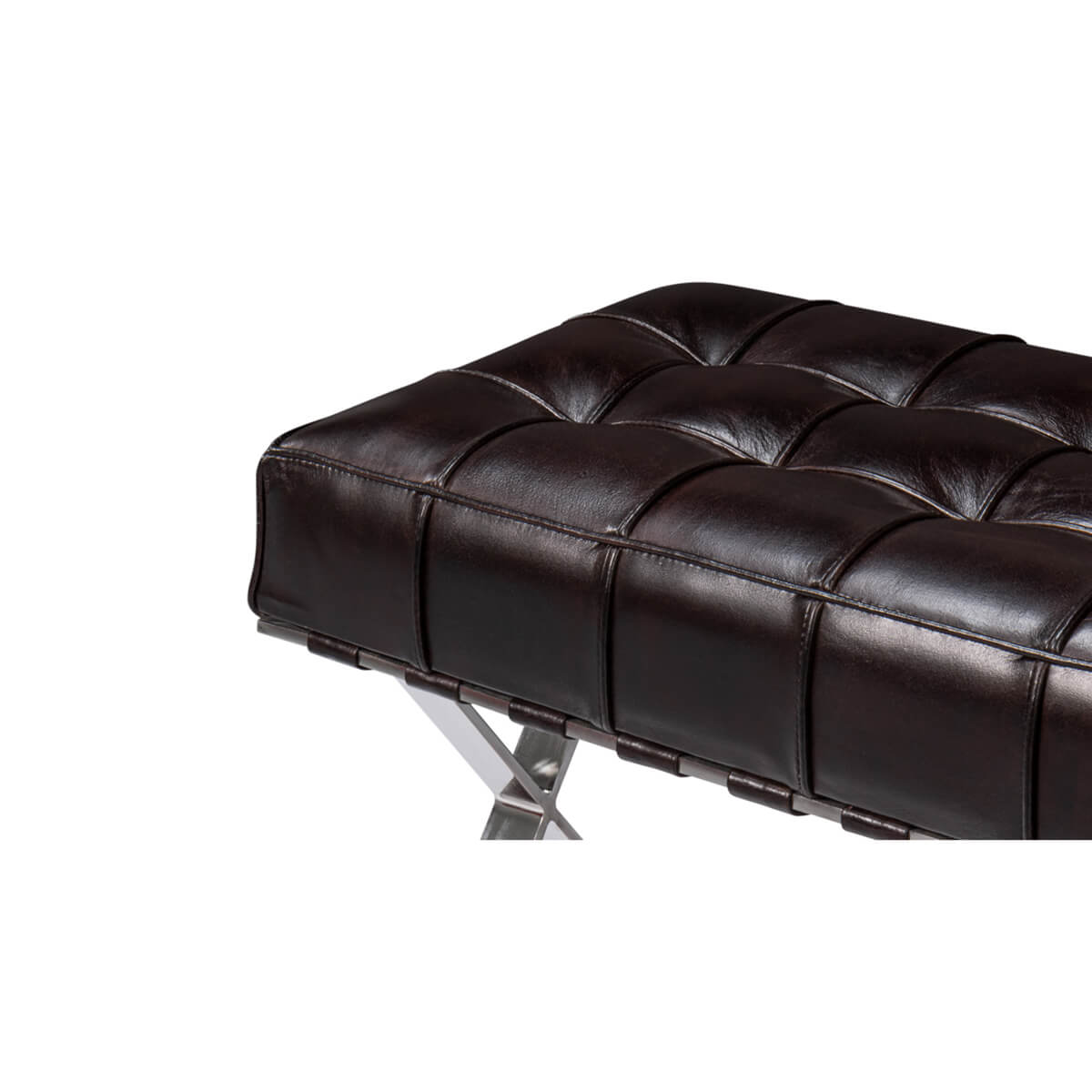 Brown Mid Century Modern Leather Bench - English Georgian America