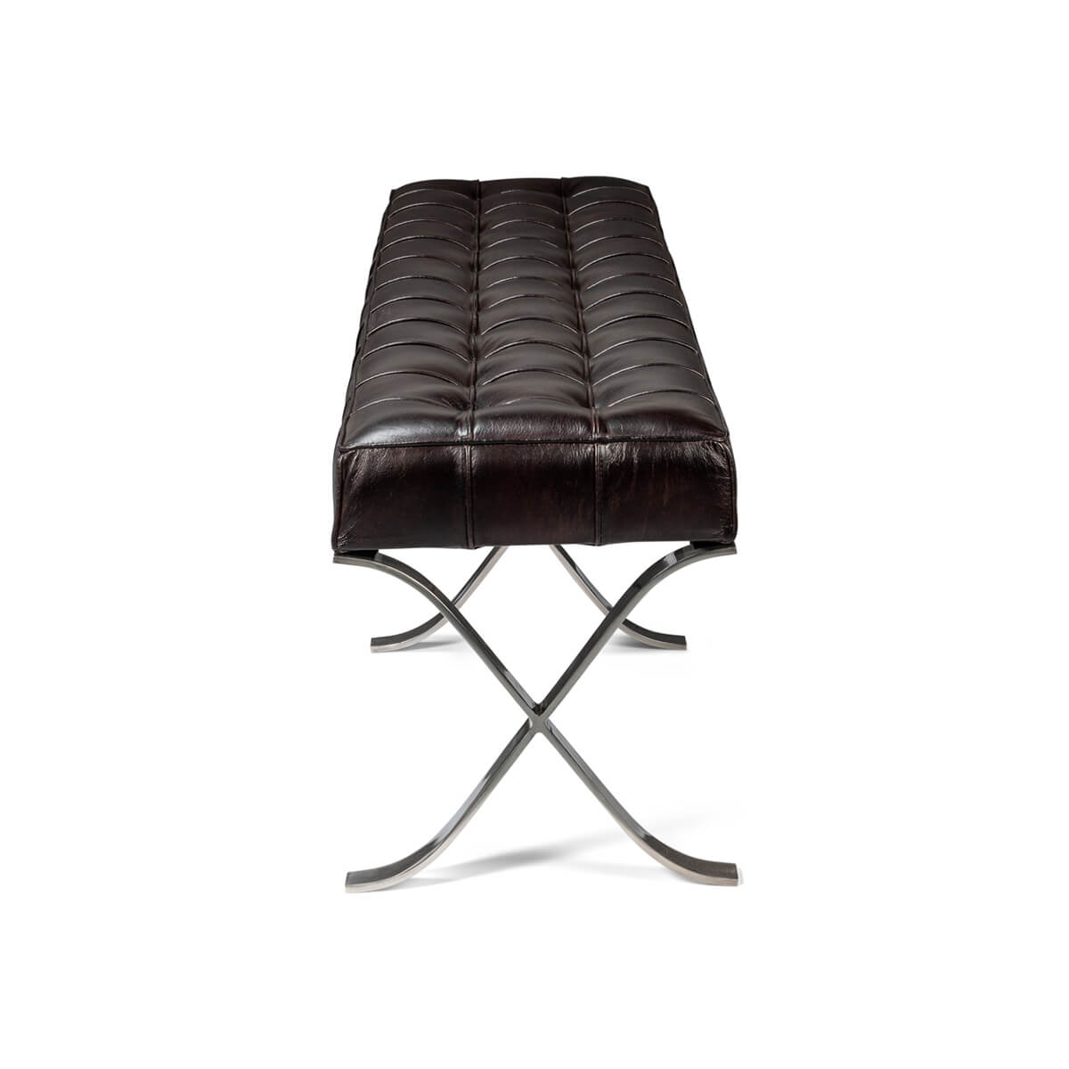 Brown Mid Century Modern Leather Bench - English Georgian America