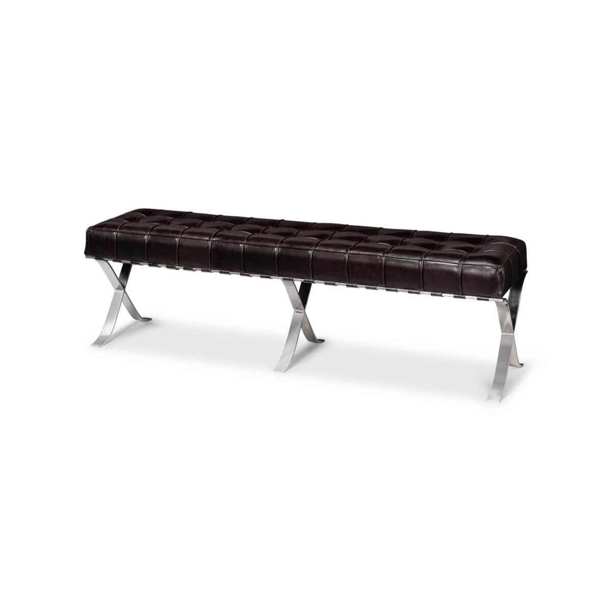 Brown Mid Century Modern Leather Bench - English Georgian America