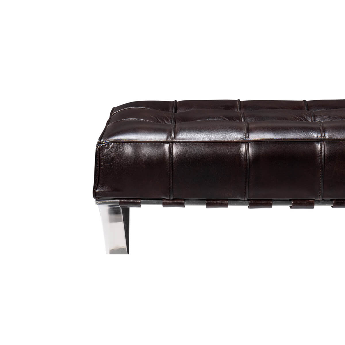 Brown Mid Century Modern Leather Bench - English Georgian America