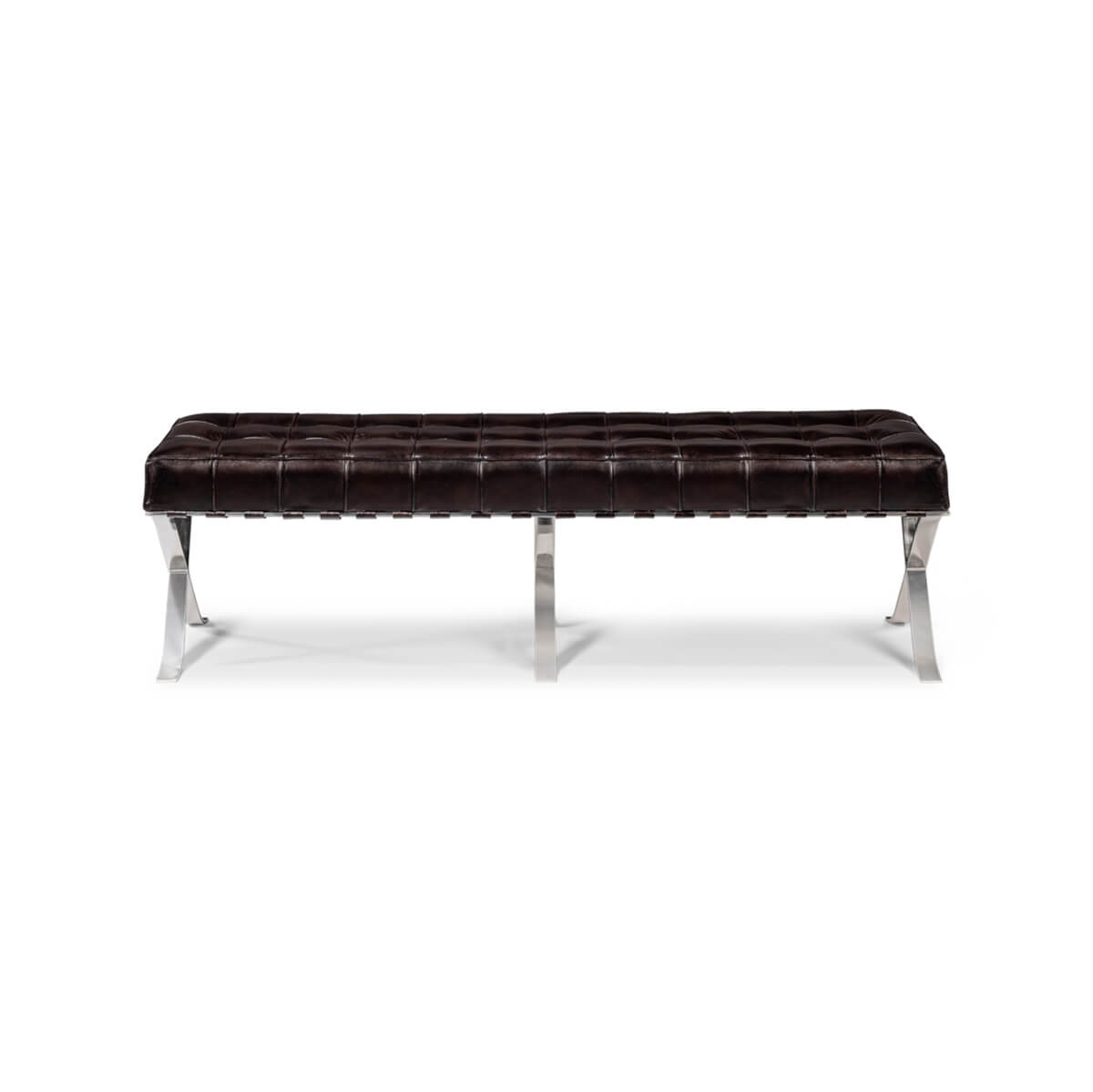 Brown Mid Century Modern Leather Bench - English Georgian America