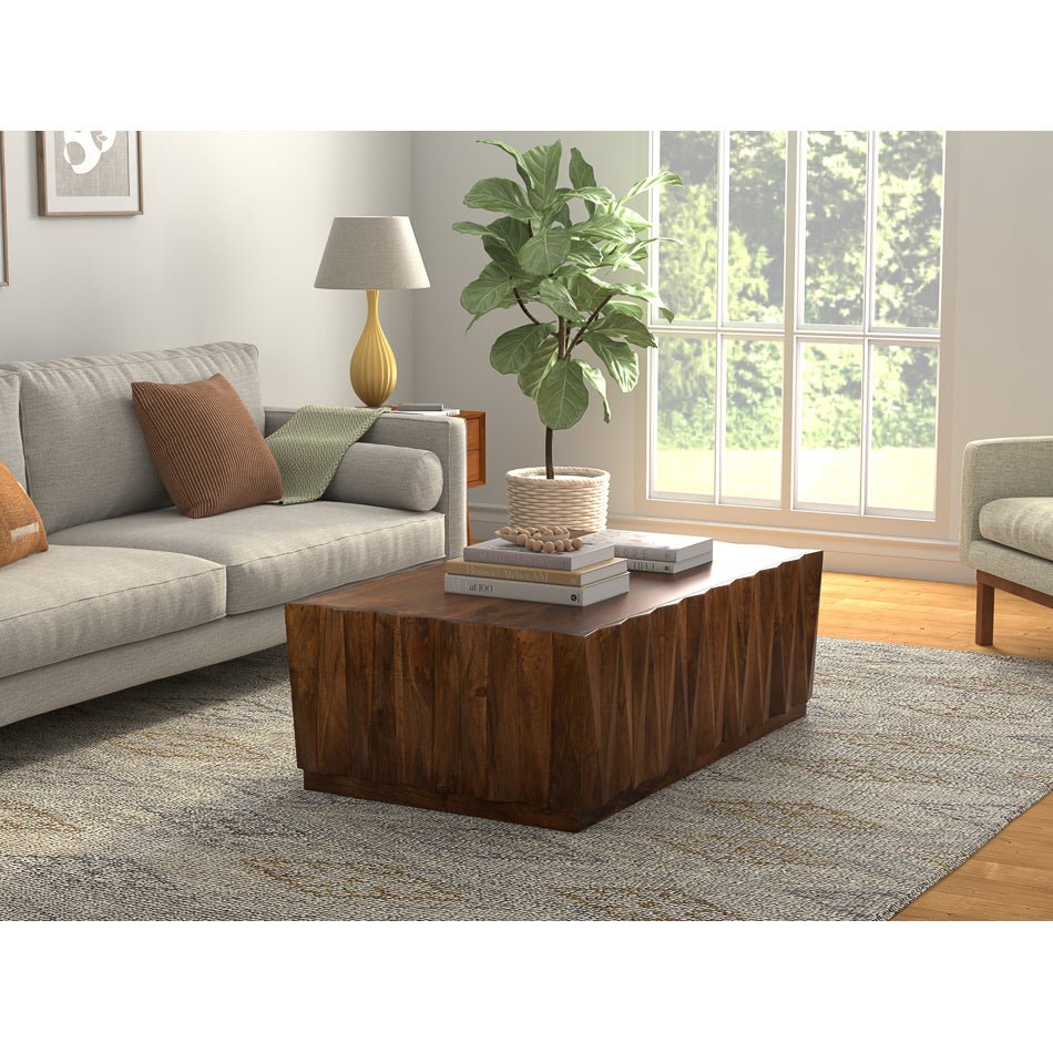 Brutalist Solid Wood Coffee Table - English Georgian America