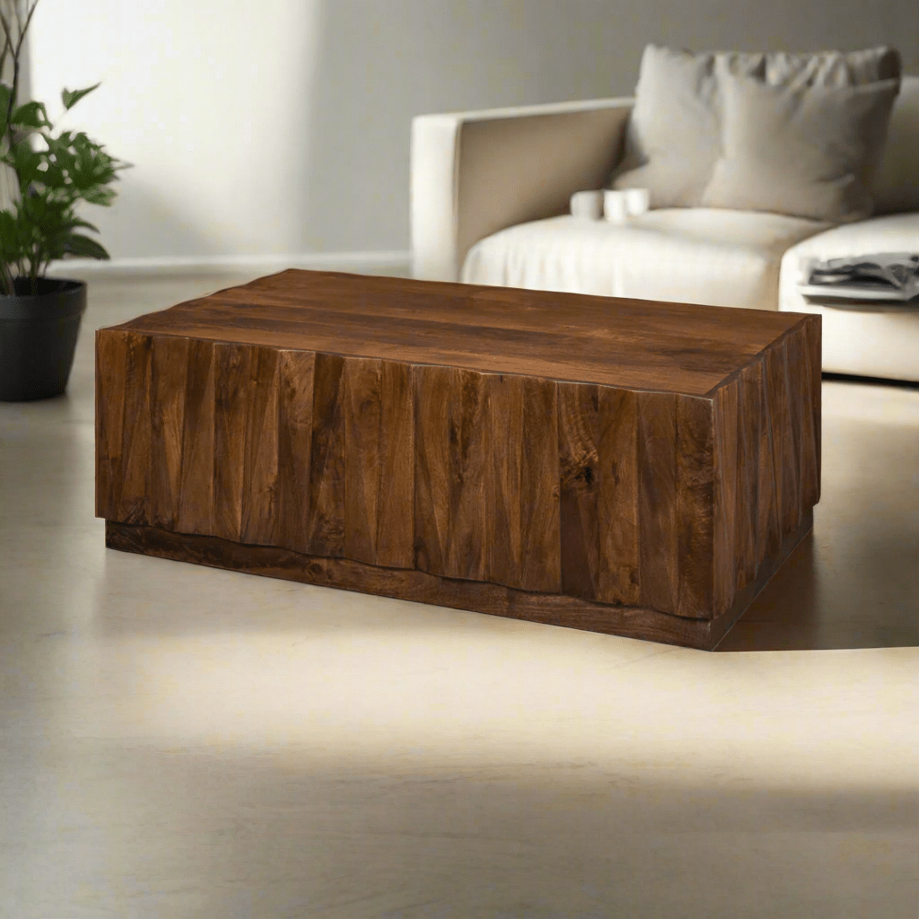 Brutalist Solid Wood Coffee Table - English Georgian America