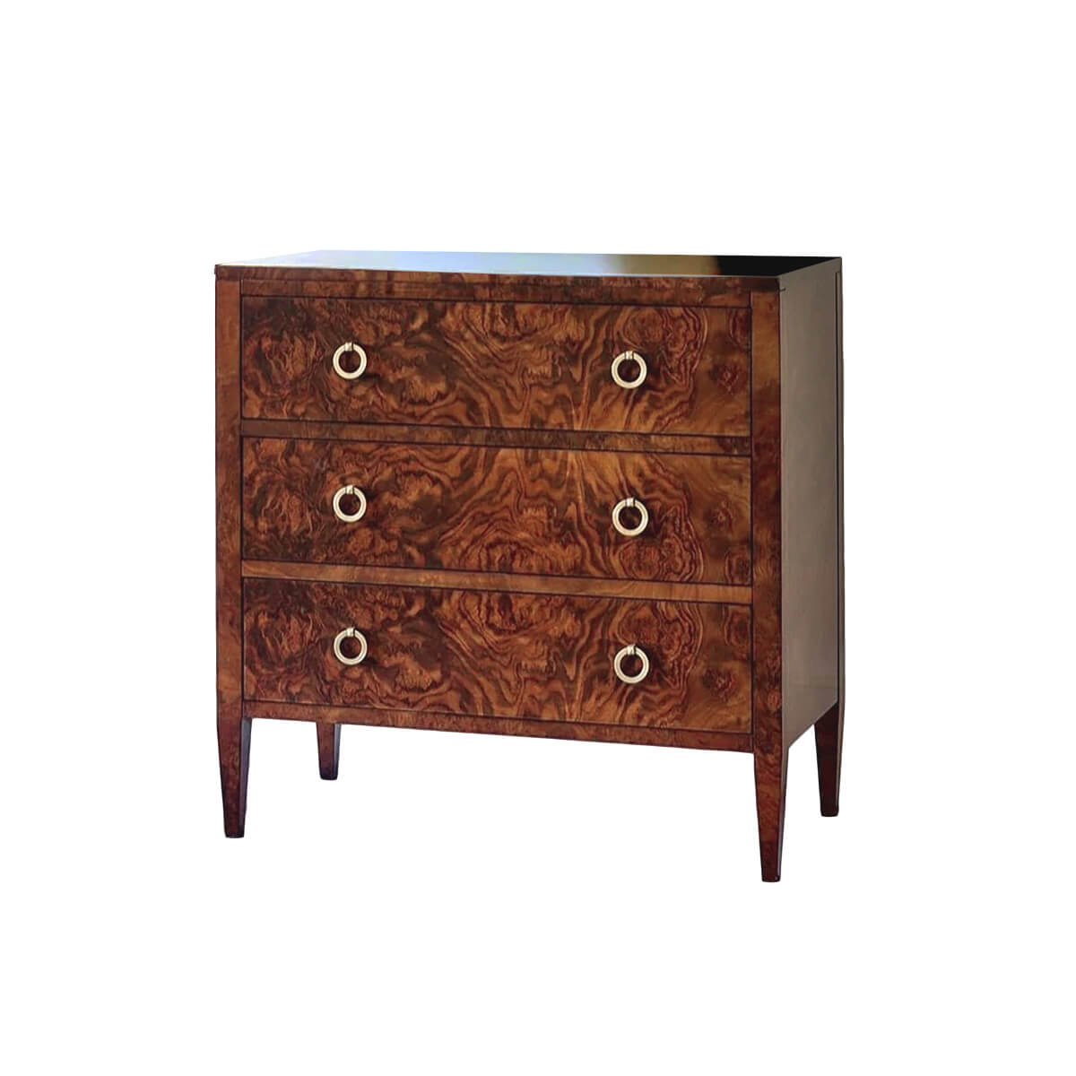 Burl Walnut Three Drawer Chest - English Georgian America