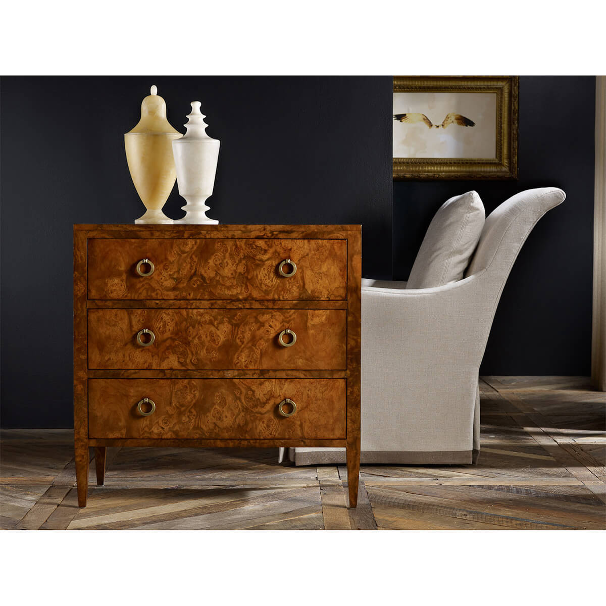 Burl Walnut Three Drawer Chest - English Georgian America