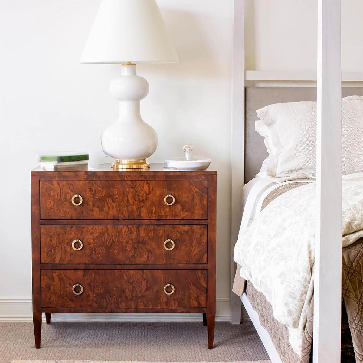 Burl Walnut Three Drawer Chest - English Georgian America