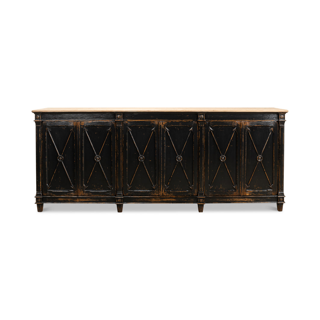 Long Directoire Style Antiqued Black Buffet