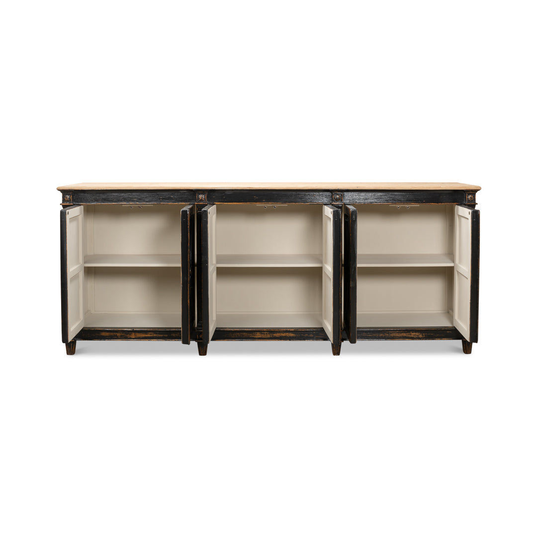 Long Directoire Style Antiqued Black Buffet
