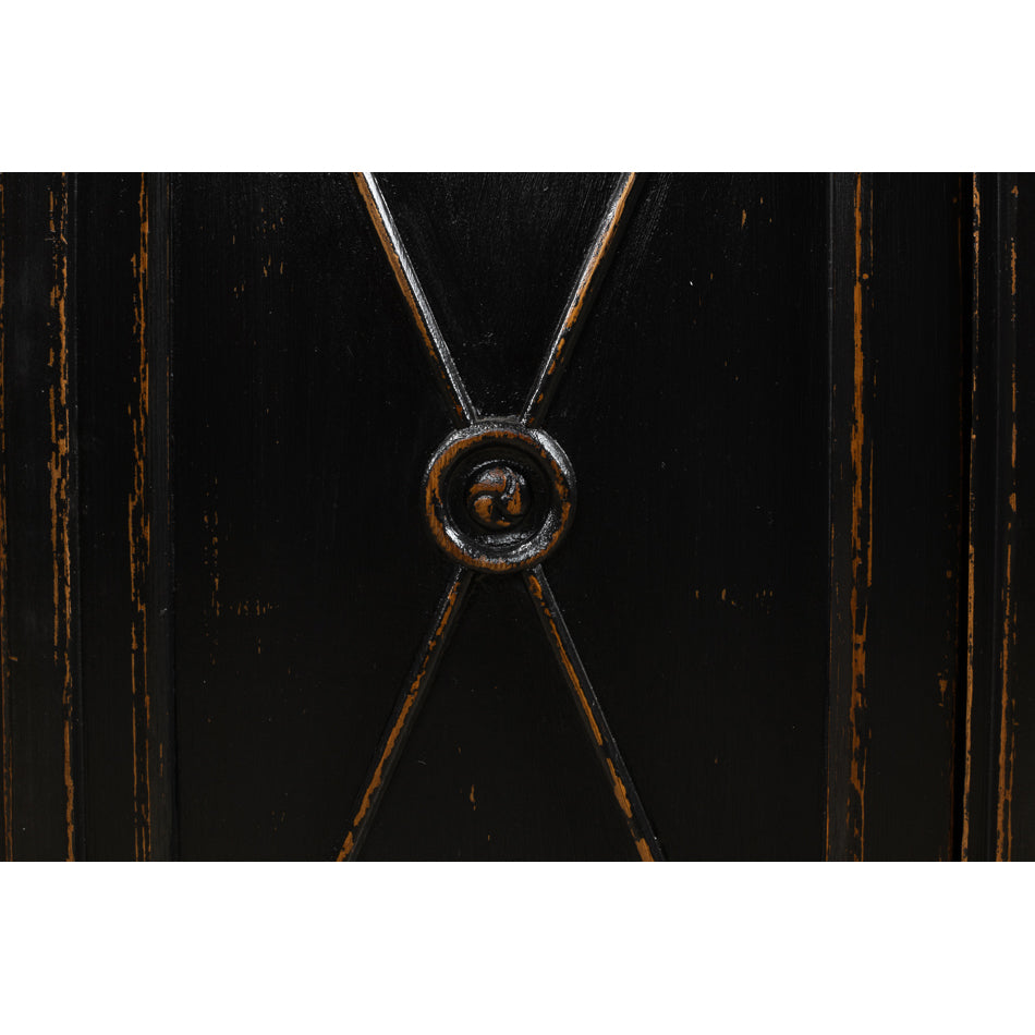 Long Directoire Style Antiqued Black Buffet