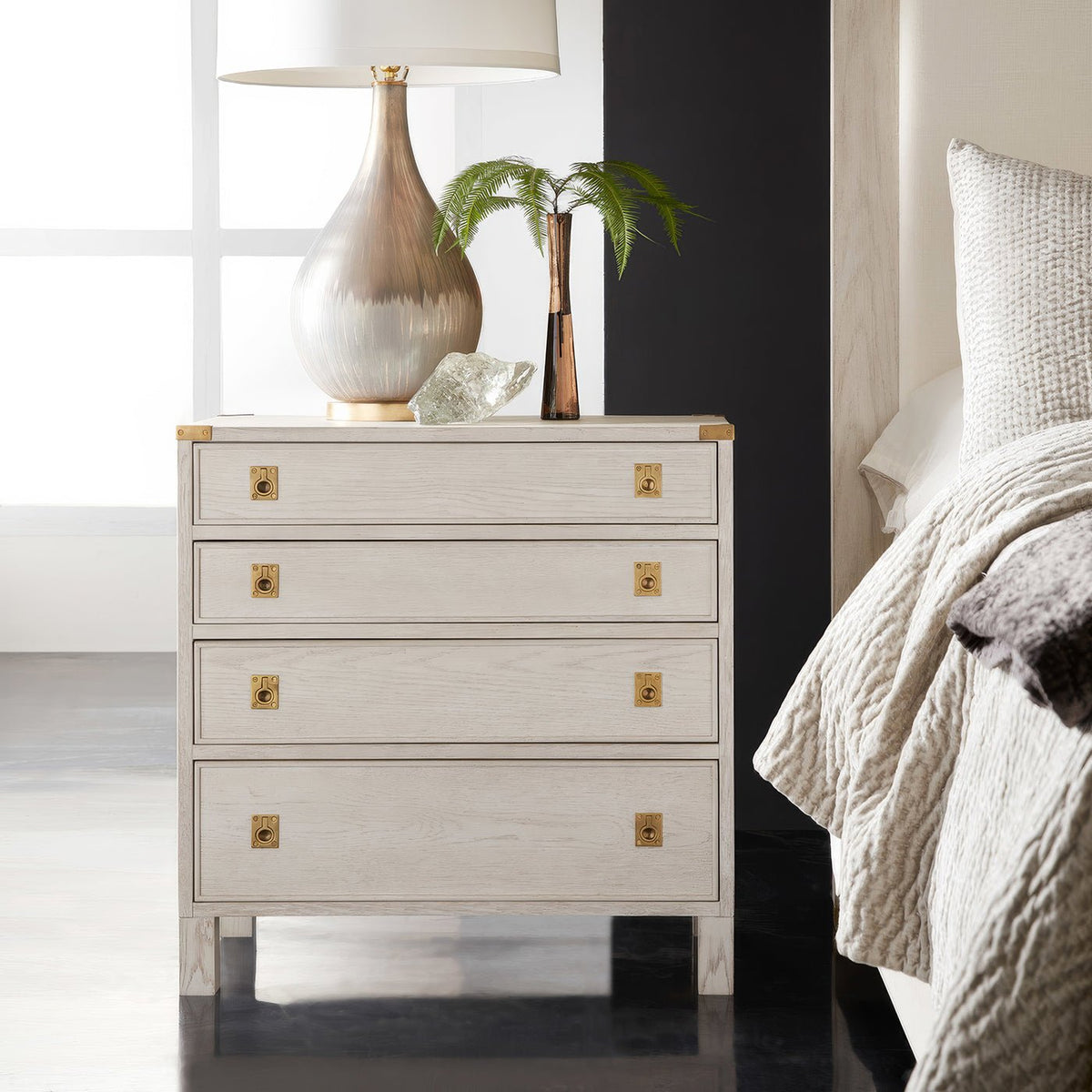 Campaign Style White Oak Nightstand - English Georgian America