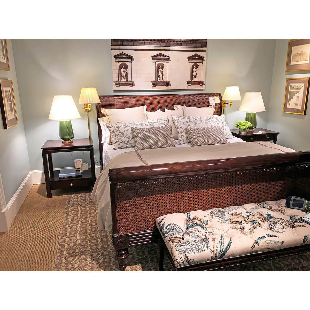 Caned Regency Sleigh California King Bed - English Georgian America