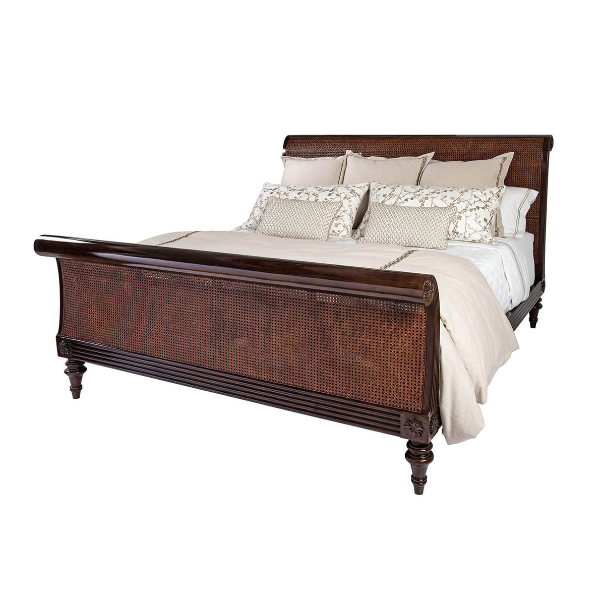 Caned Regency Sleigh California King Bed - English Georgian America