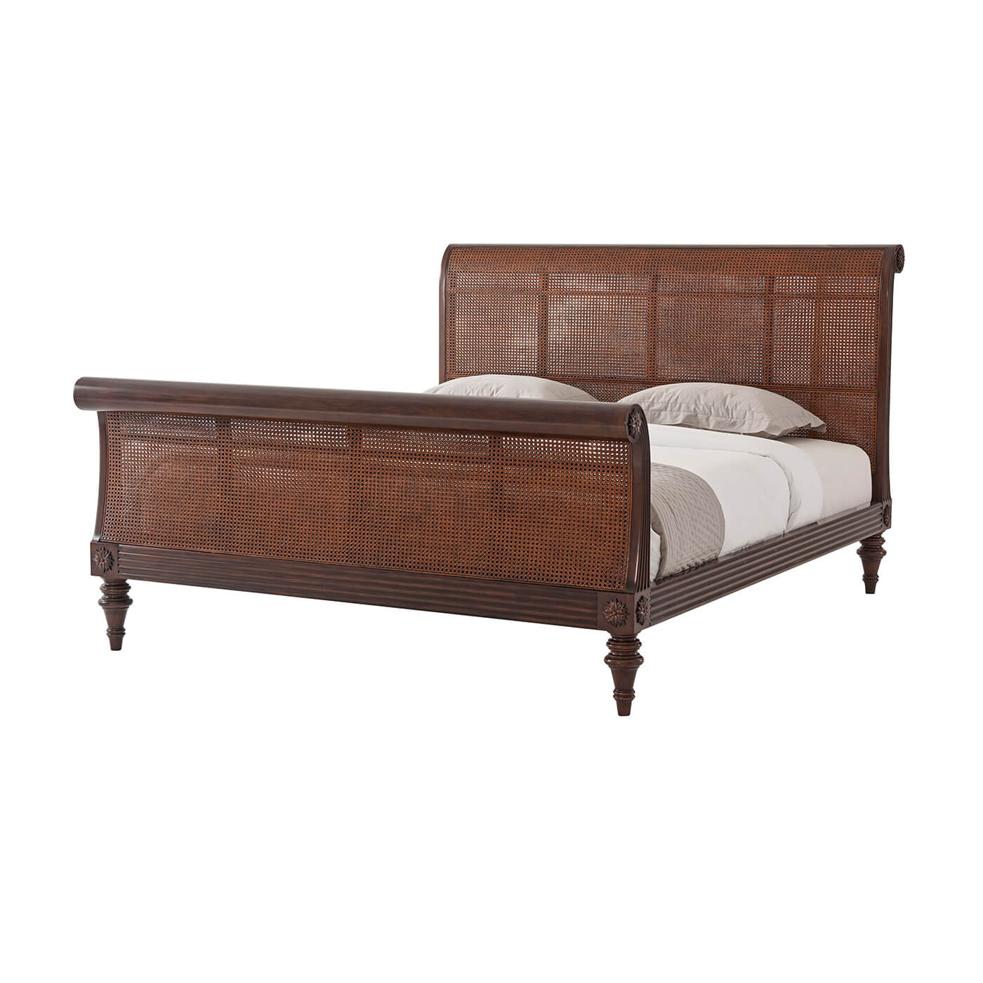 Caned Regency Sleigh California King Bed - English Georgian America