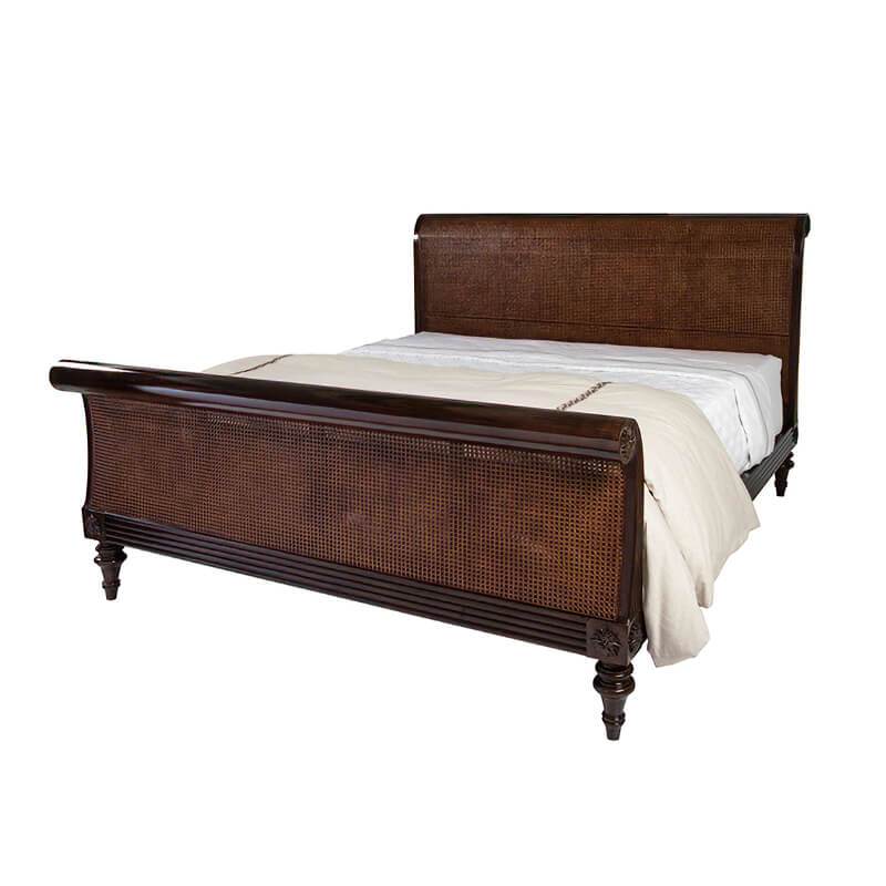 Caned Regency Sleigh King Bed - English Georgian America