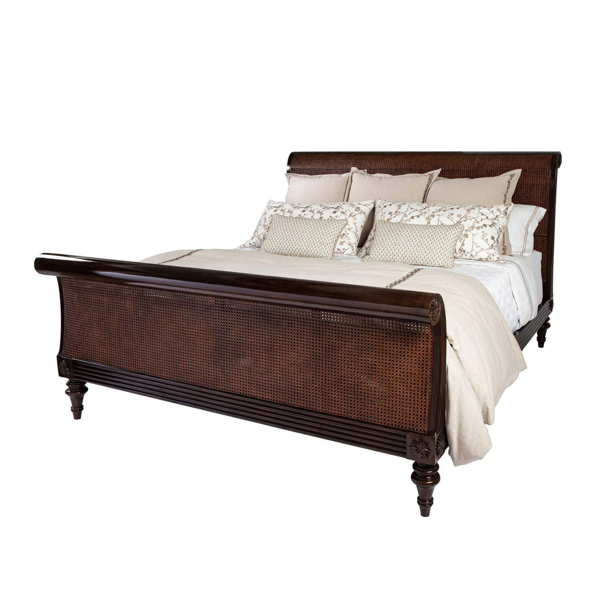 Caned Regency Sleigh King Bed - English Georgian America