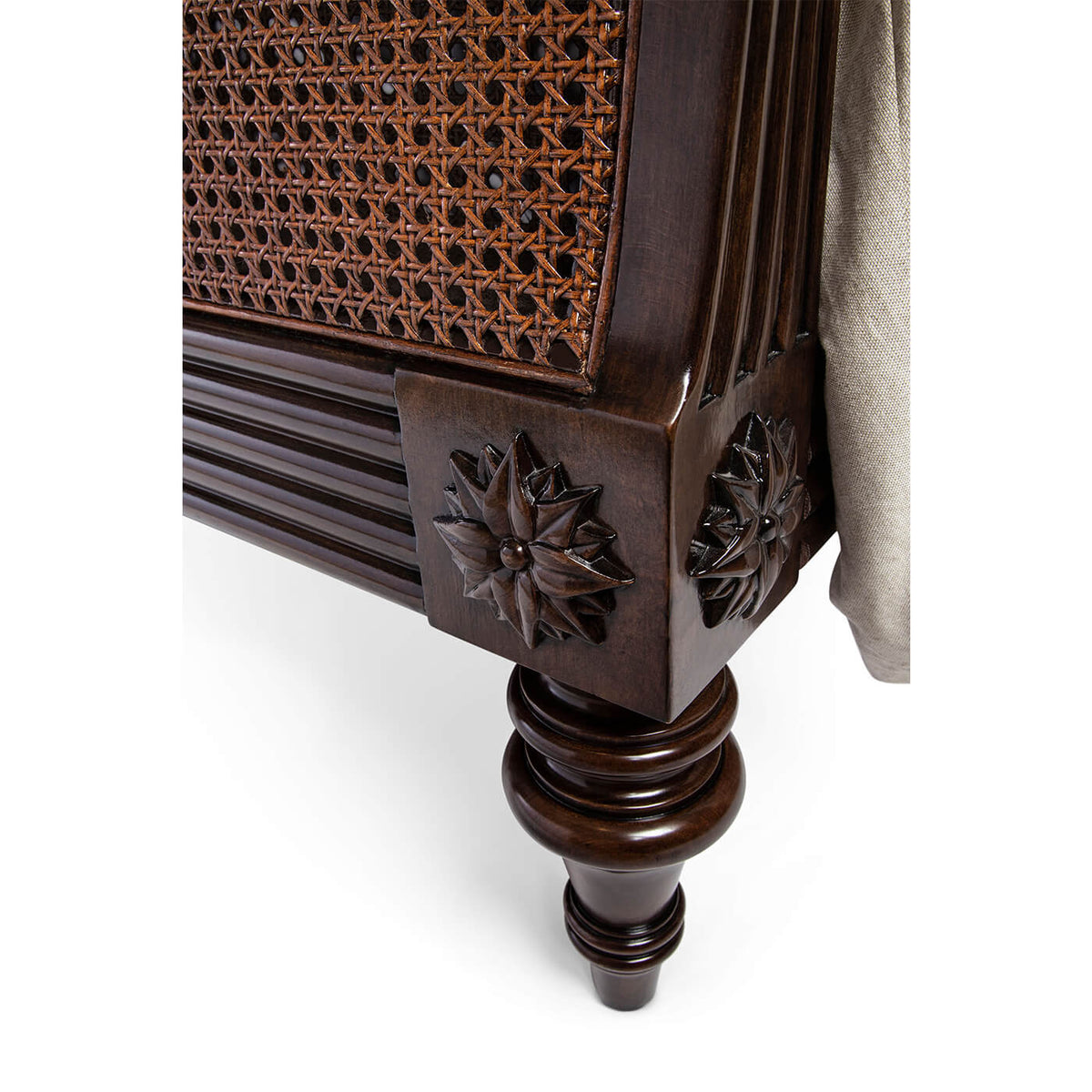 Caned Regency Sleigh Queen Bed - English Georgian America