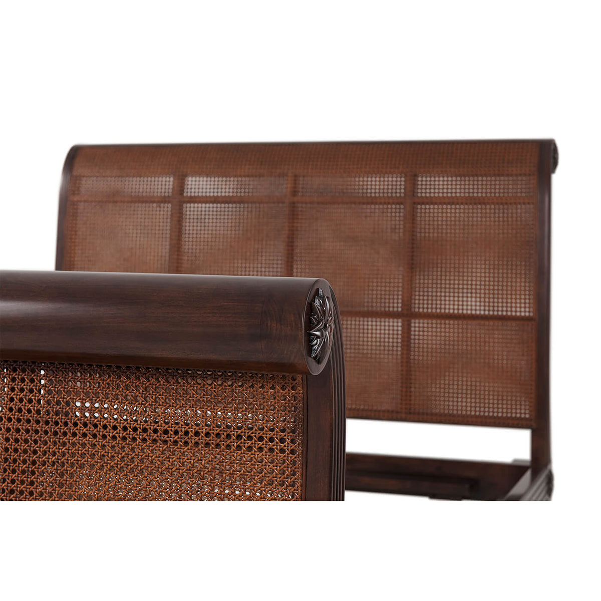 Caned Regency Sleigh Queen Bed - English Georgian America