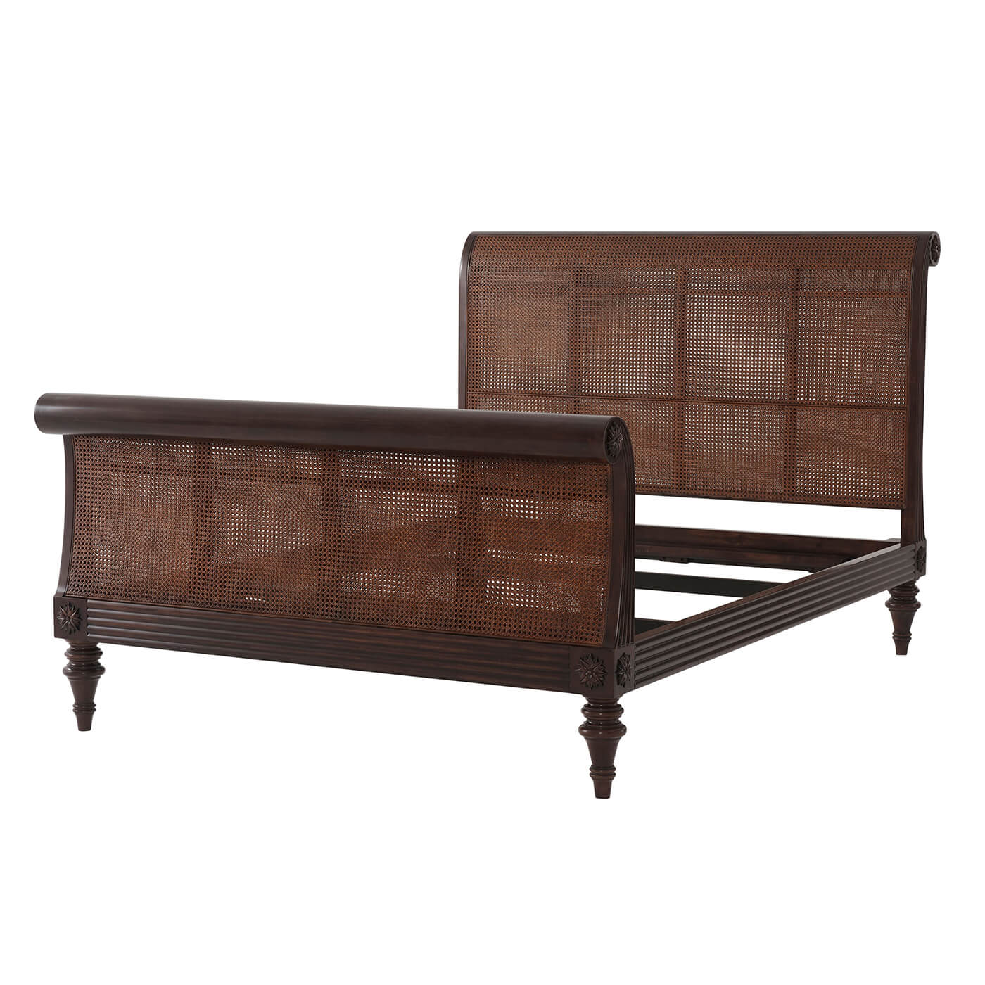Caned Regency Sleigh Queen Bed - English Georgian America