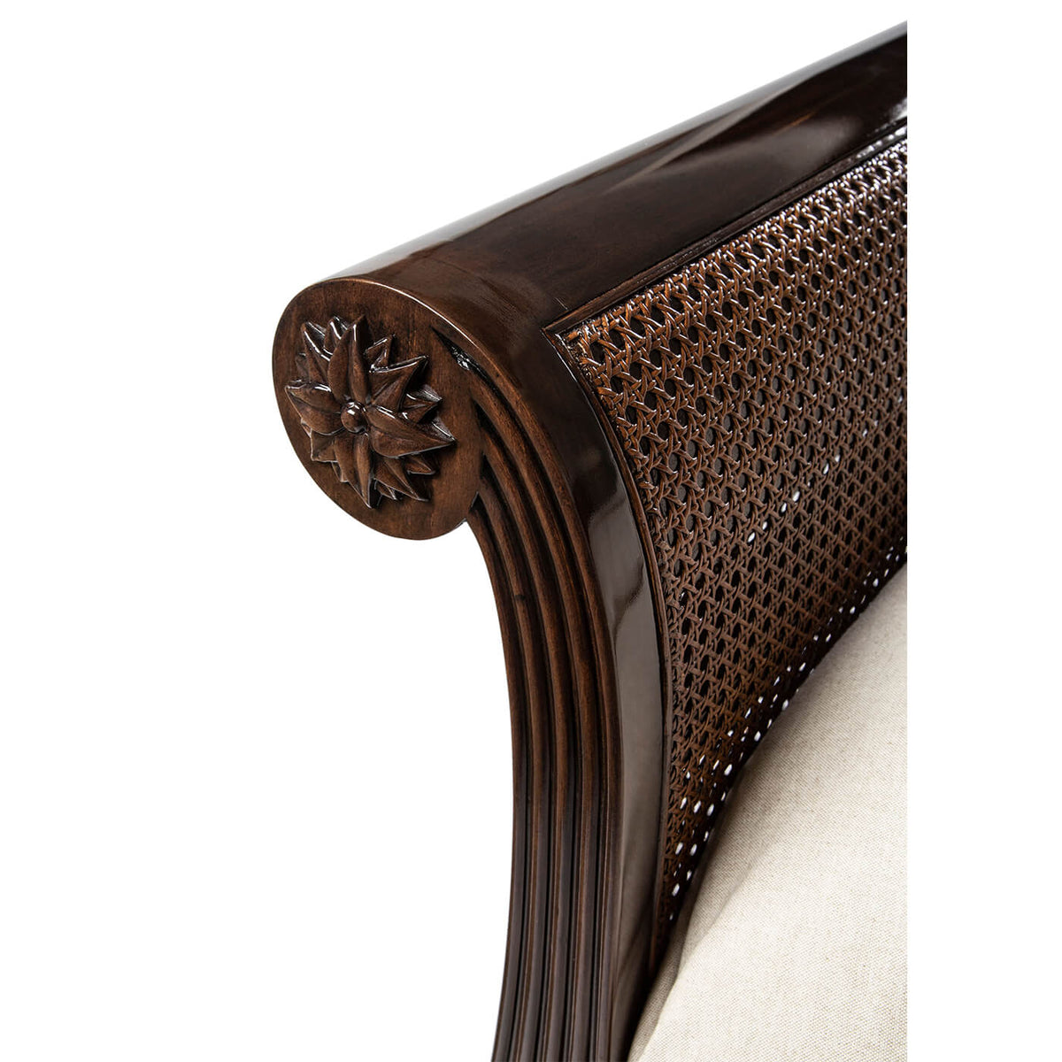 Caned Regency Sleigh Queen Bed - English Georgian America