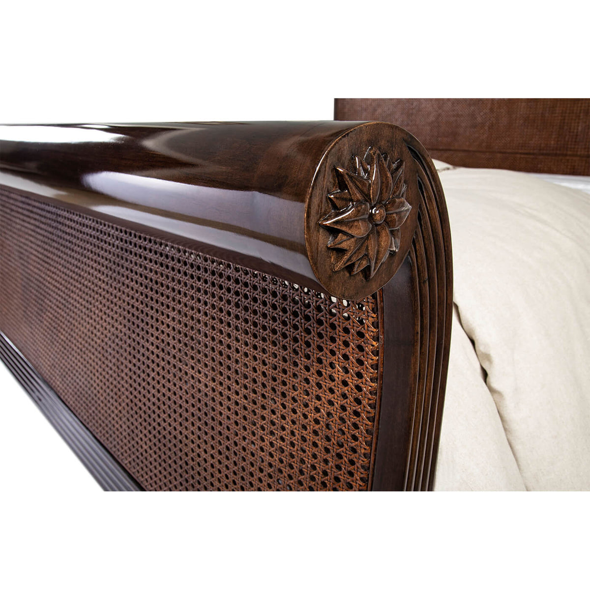 Caned Regency Sleigh Queen Bed - English Georgian America