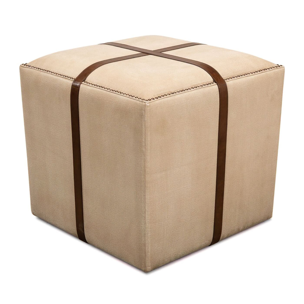 Canvas and Leather Strap Ottoman - English Georgian America