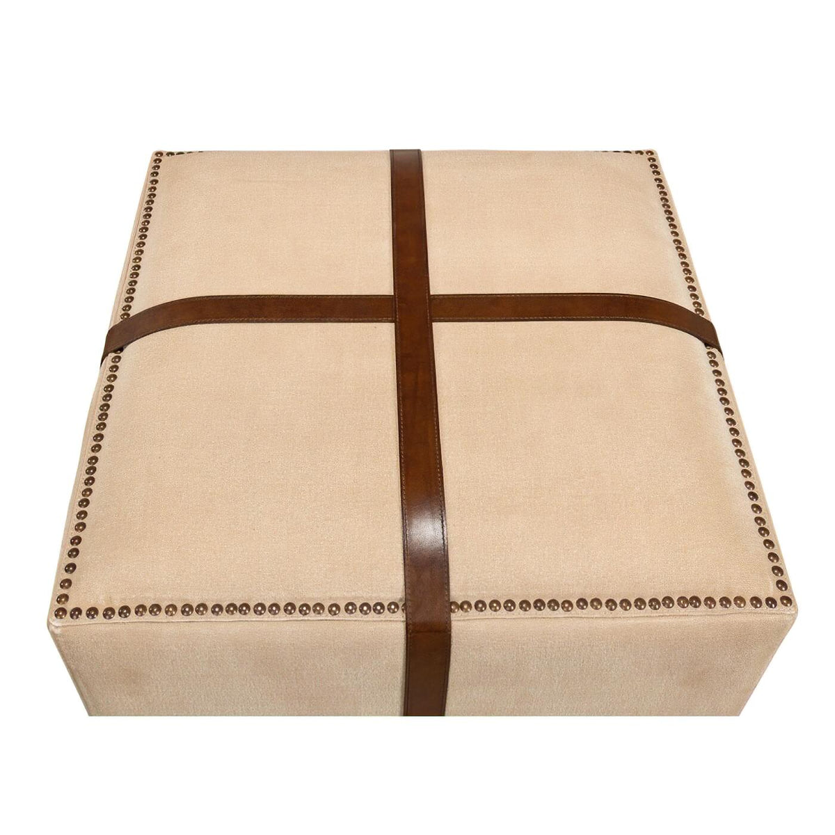 Canvas and Leather Strap Ottoman - English Georgian America