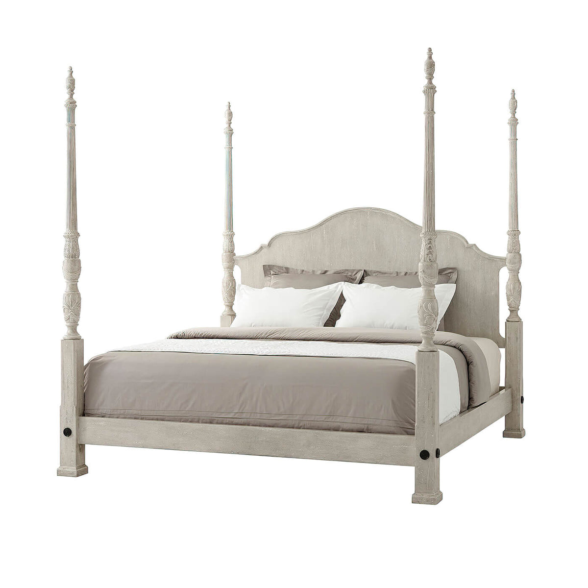 Carved &#39;Limestone&#39; Painted Four Poster King Size Bed - English Georgian America