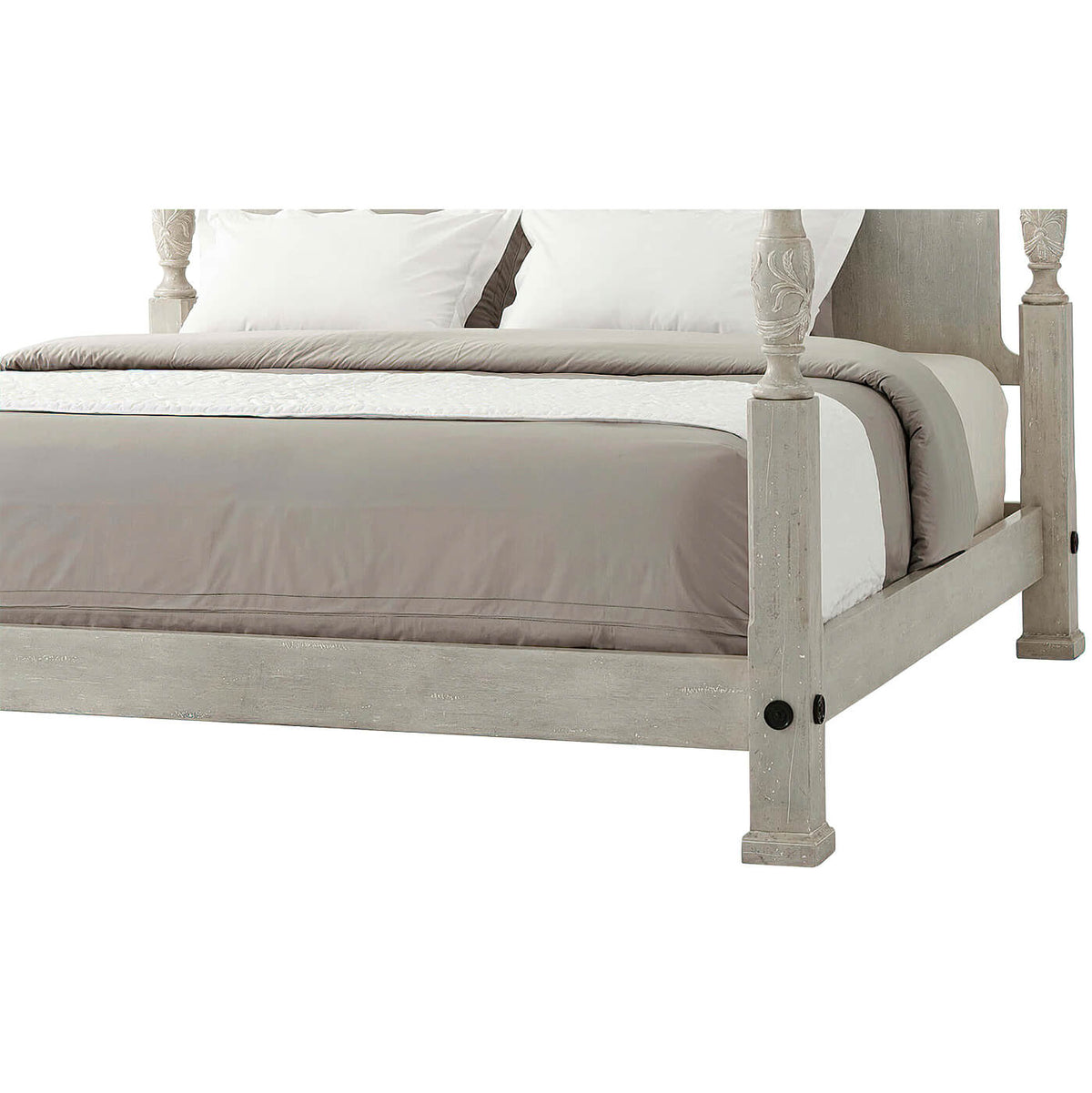 Carved &#39;Limestone&#39; Painted Four Poster King Size Bed - English Georgian America