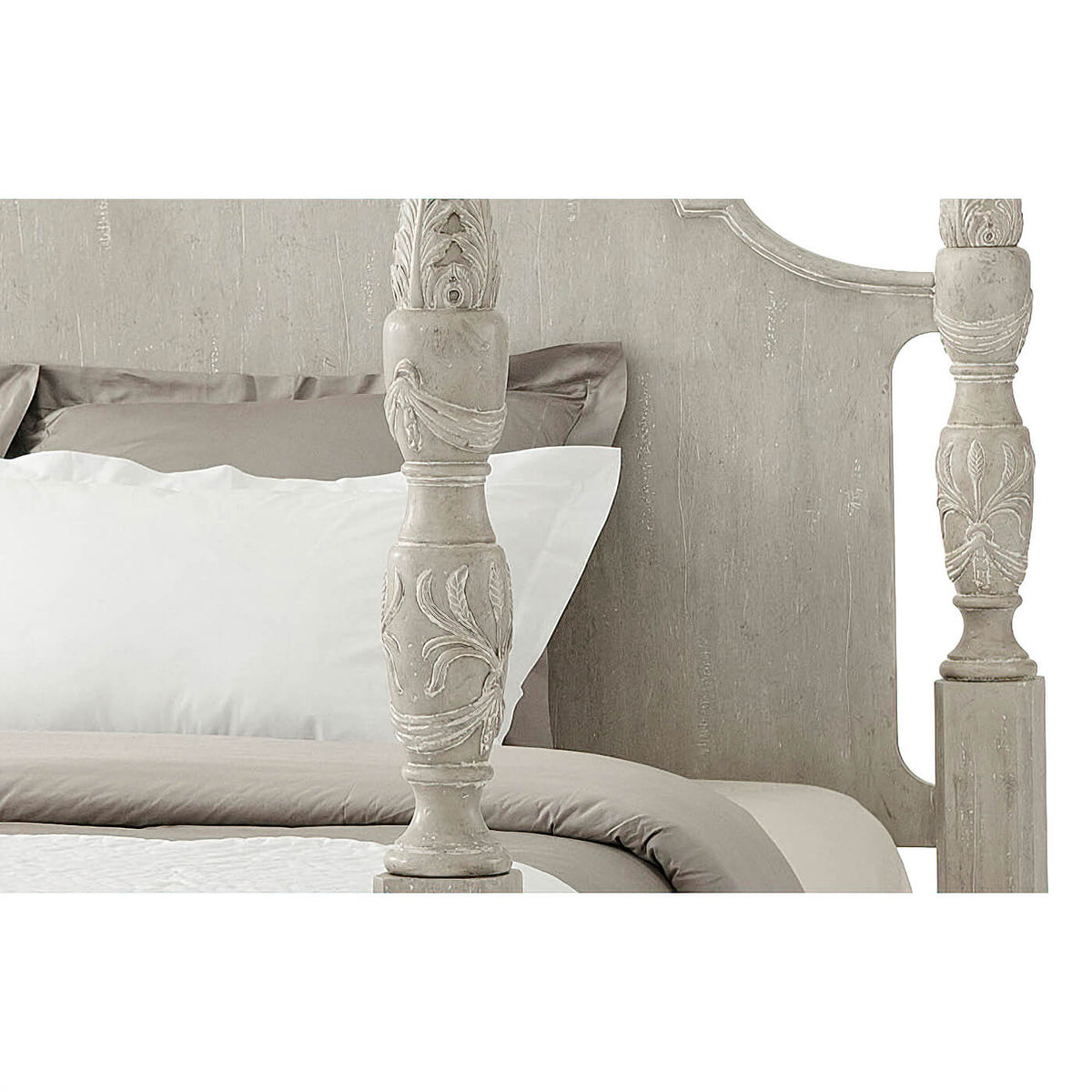 Carved &#39;Limestone&#39; Painted Four Poster King Size Bed - English Georgian America