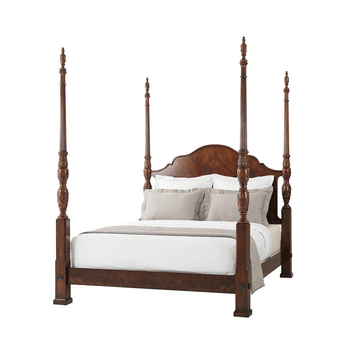 Carved Mahogany Four Post Bed - Queen - English Georgian America