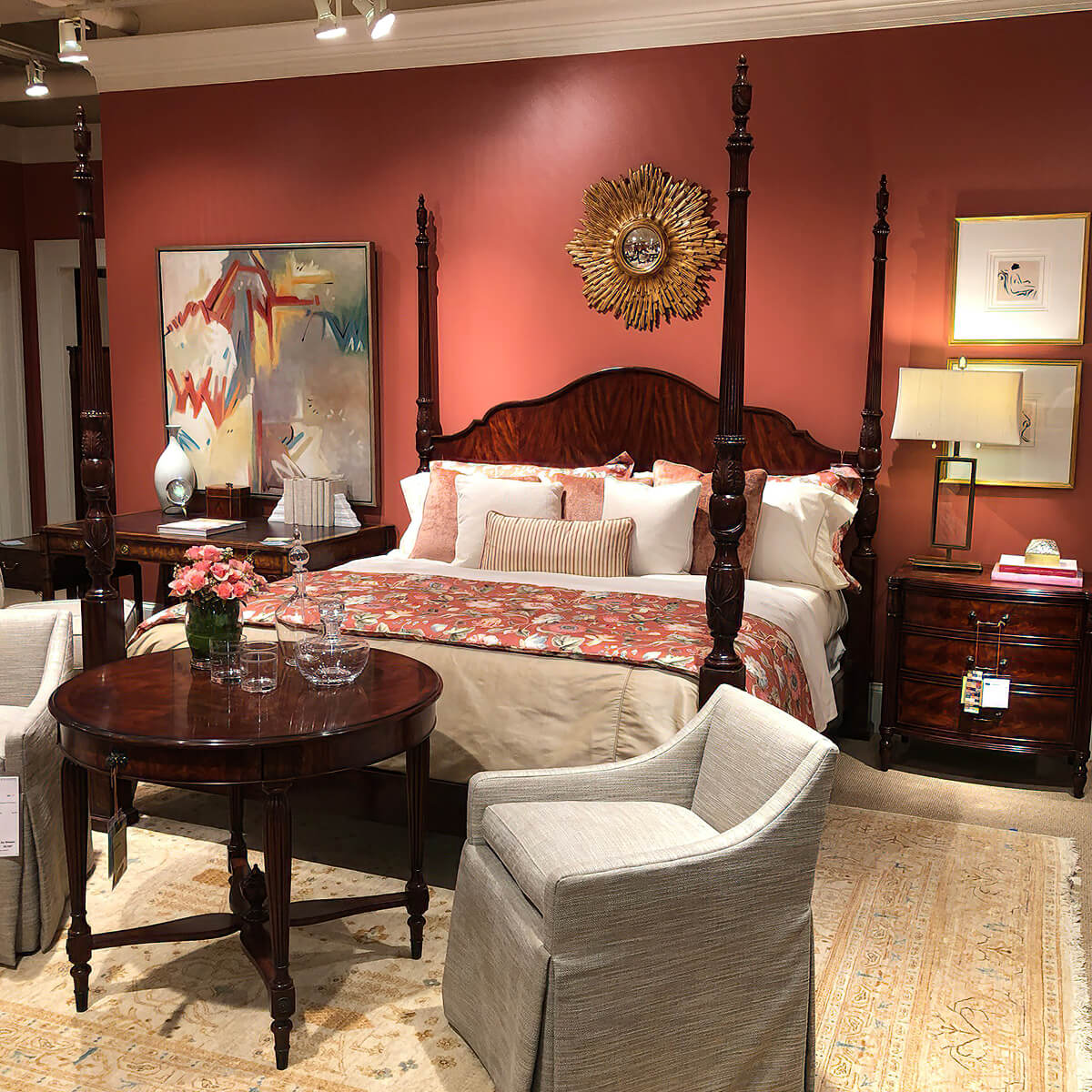 Carved Mahogany Four Post Bed - Queen - English Georgian America