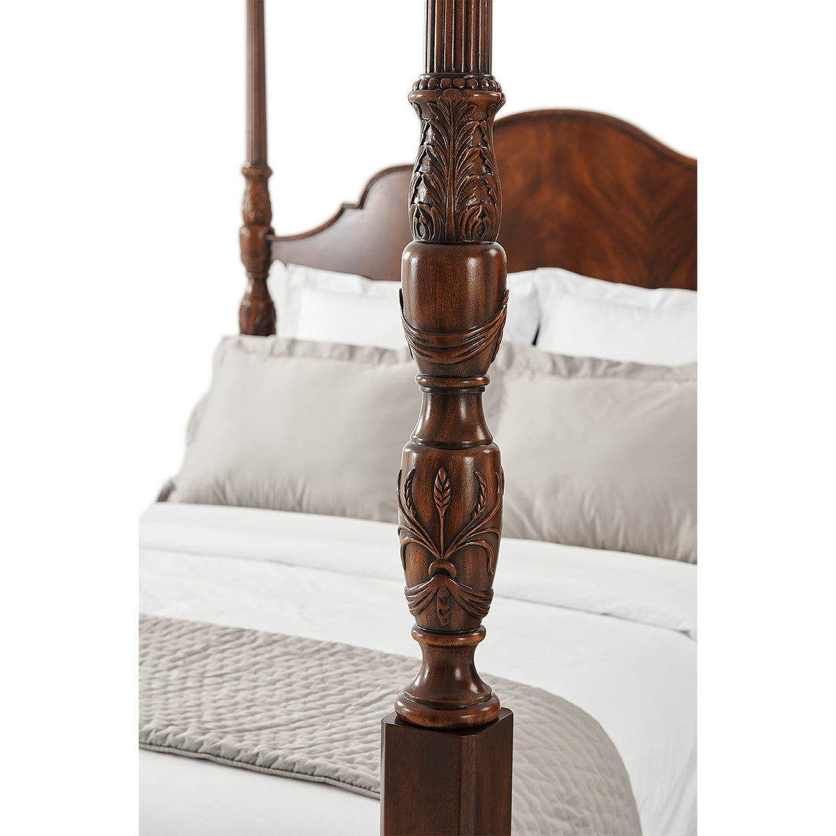 Carved Mahogany Four Post Bed - Queen - English Georgian America