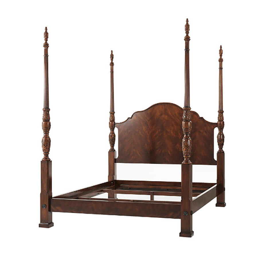 Carved Mahogany Four Post Bed - Queen - English Georgian America