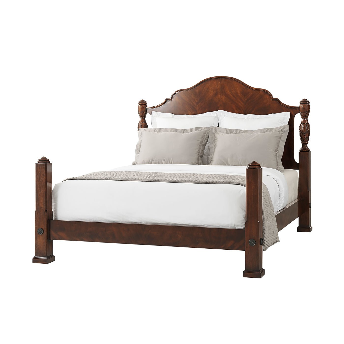 Carved Mahogany Four Post Bed - Queen - English Georgian America