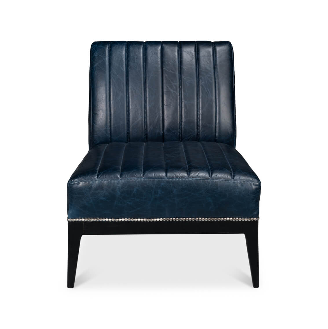 Chateau Blue Leather Accent Chair - English Georgian America