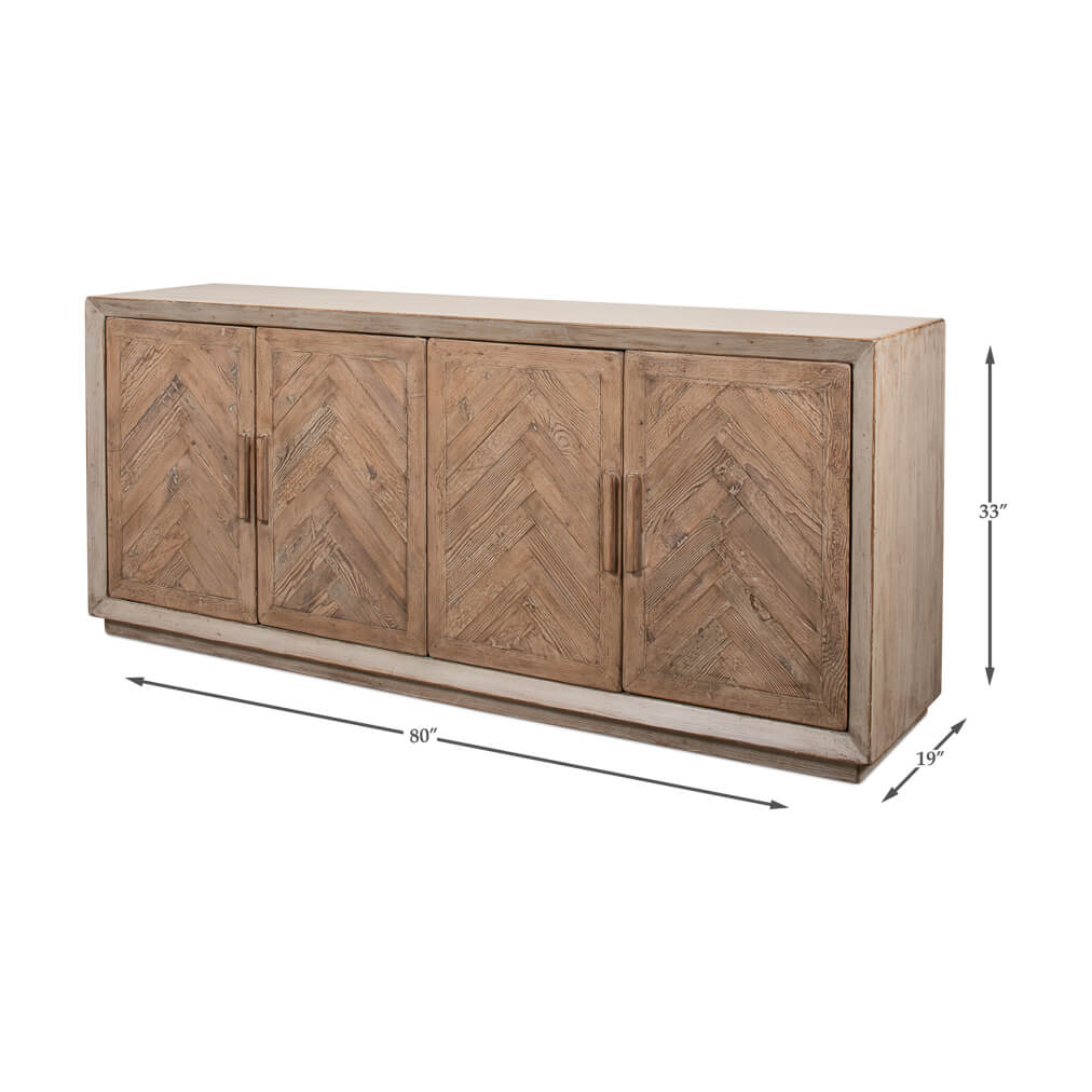 Chevron Reclaimed Wood Buffet Cabinet - English Georgian America